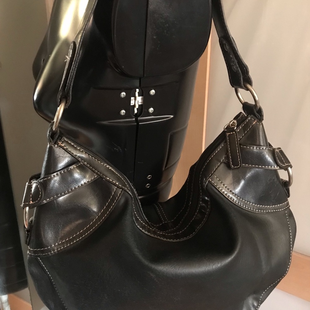 Blk Faux Leather Hobo Shoulderbag